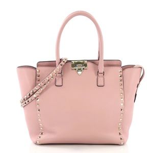 VALENTINO ROCKSTUD BABY PINK TOTE WITH ROCKSTUD CROSSBODY STRAP